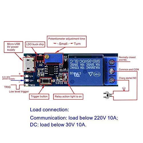 2pcs DC 5V Trigger Time Delay Switch Relay Module Adjustable Time Delay