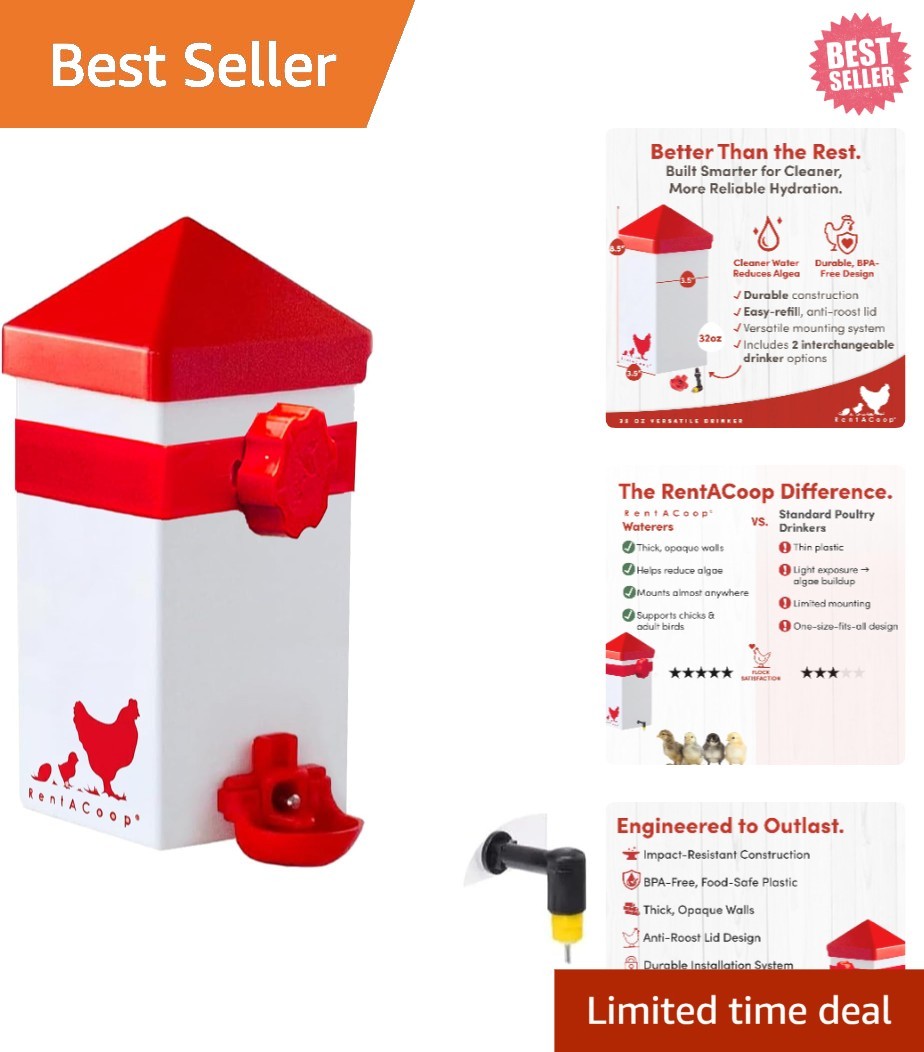 Durable 1 Liter Chick Drinker with Coop Clip - Ideal for Small Birds & Ducklings