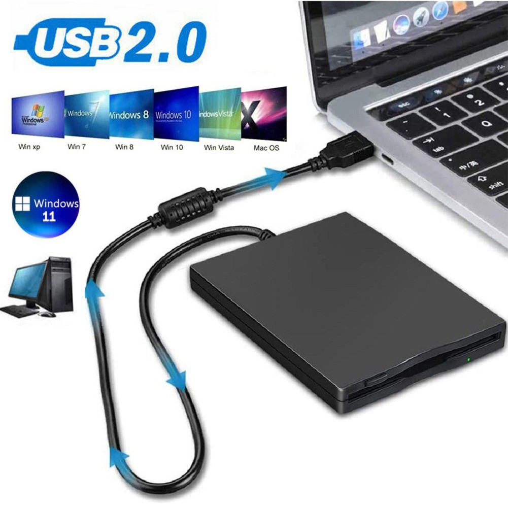 3.5” USB 2.0 Data External Floppy Disk Drive 1.44MB For Laptop PC Win 7/8/10 Mac