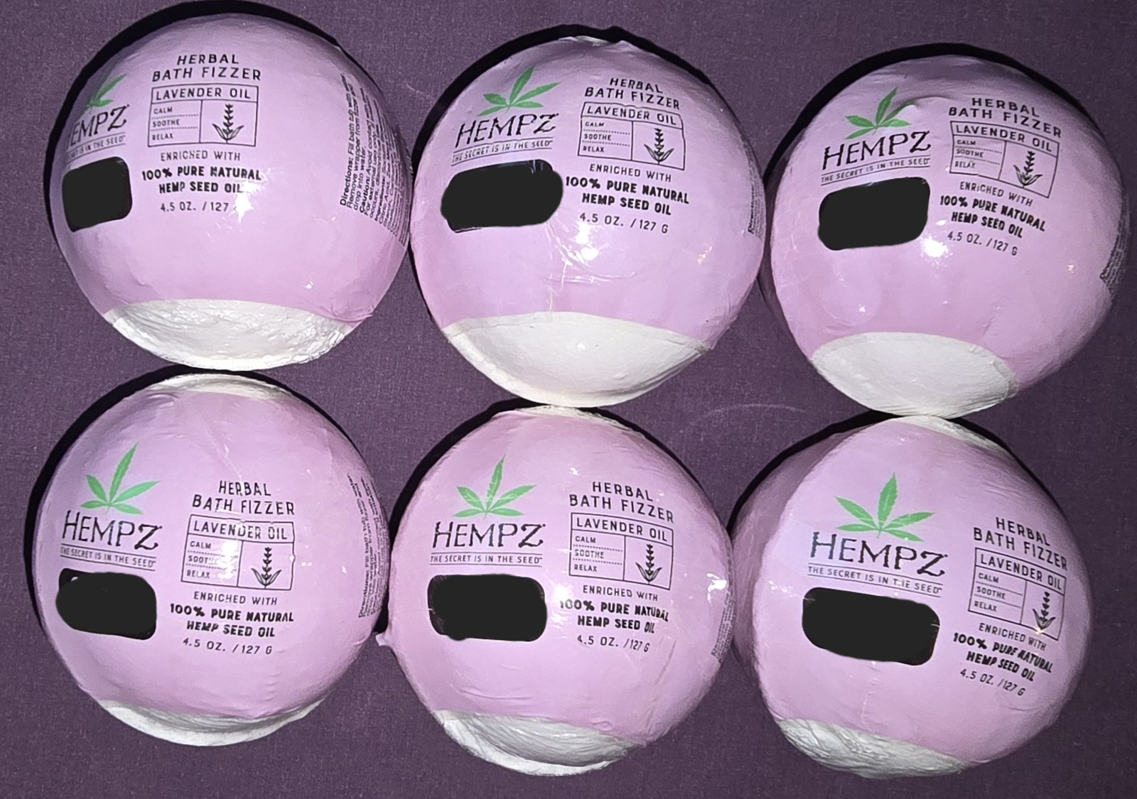 Hempz (LOT of 6) HERBAL BATH FIZZERS BOMBS (Lavender Oil) Calm Soothe 4.5oz each