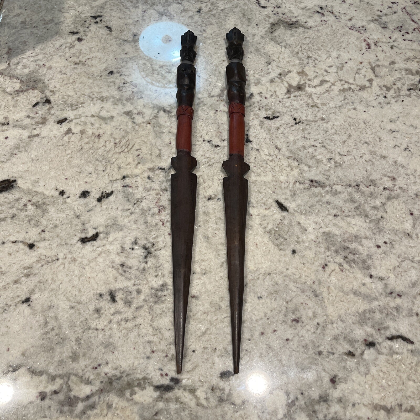 Pair Of Hand Carved Wooden Figural African Ceremonial Dagger Knife. Antique