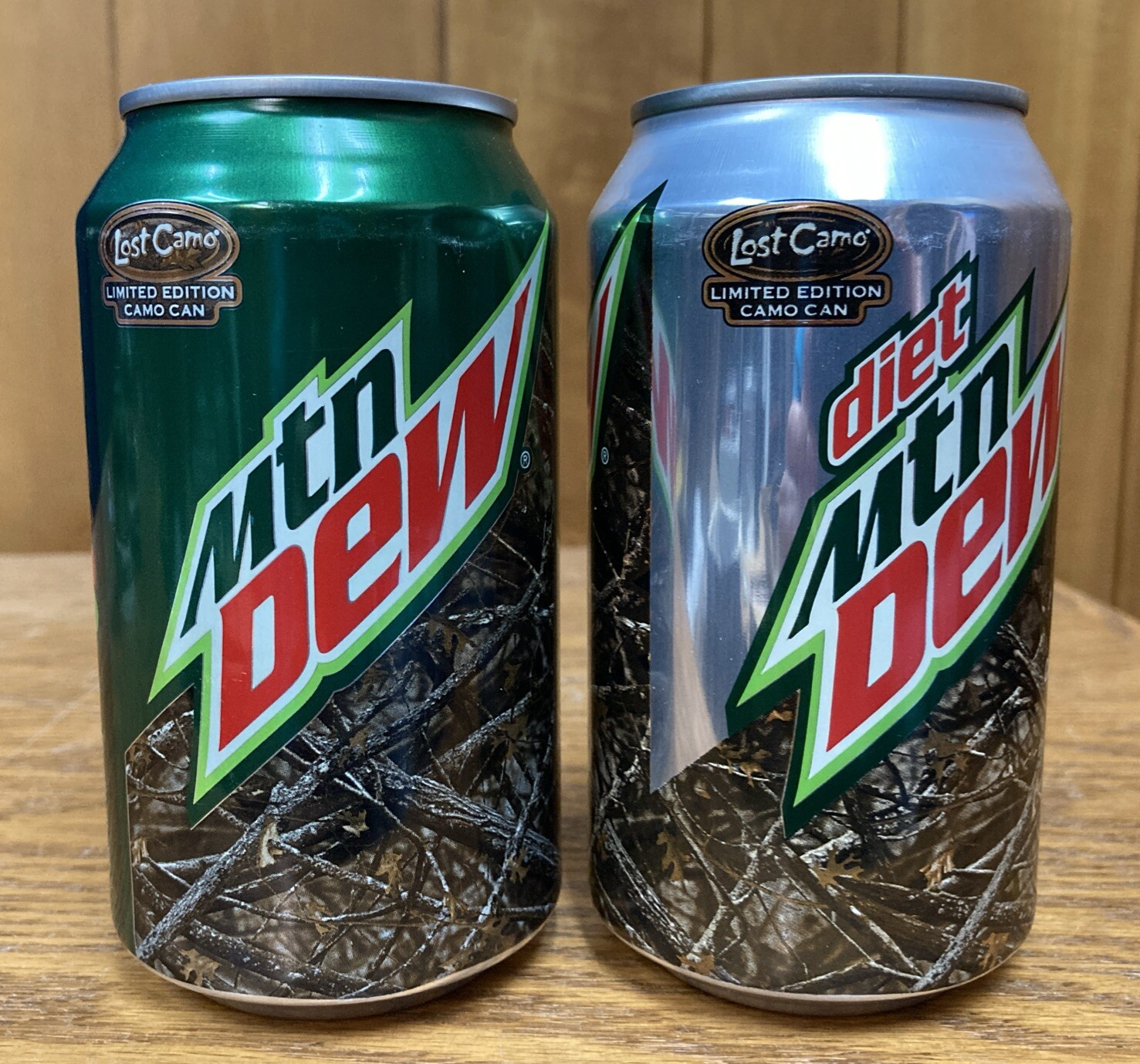 2x Mountain Dew Diet Lost Camo Promo 12oz Empty Bottom Drained Cans 2014