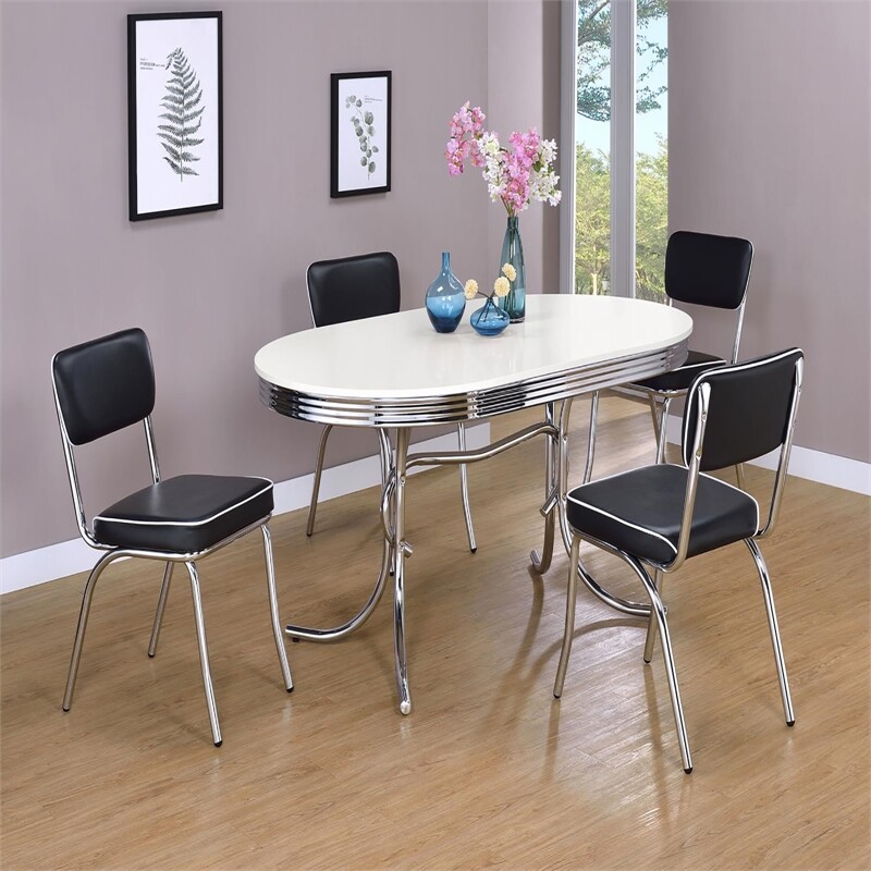 Coaster Retro Dining Side Chair in Black and Chrome (Set of 2)