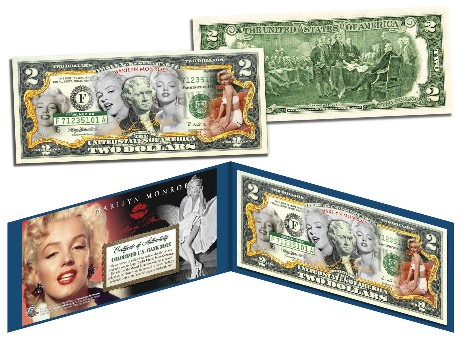 MARILYN MONROE "BIKINI" SIGNATURED LEGAL TENDER U.S. $2 BILL! LIMITED EDITION!