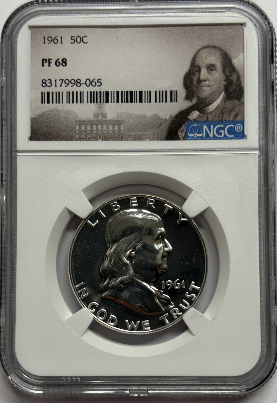 1961 NGC PF68 Silver Proof Franklin Half Dollar 50c 90% Silver Portrait Label