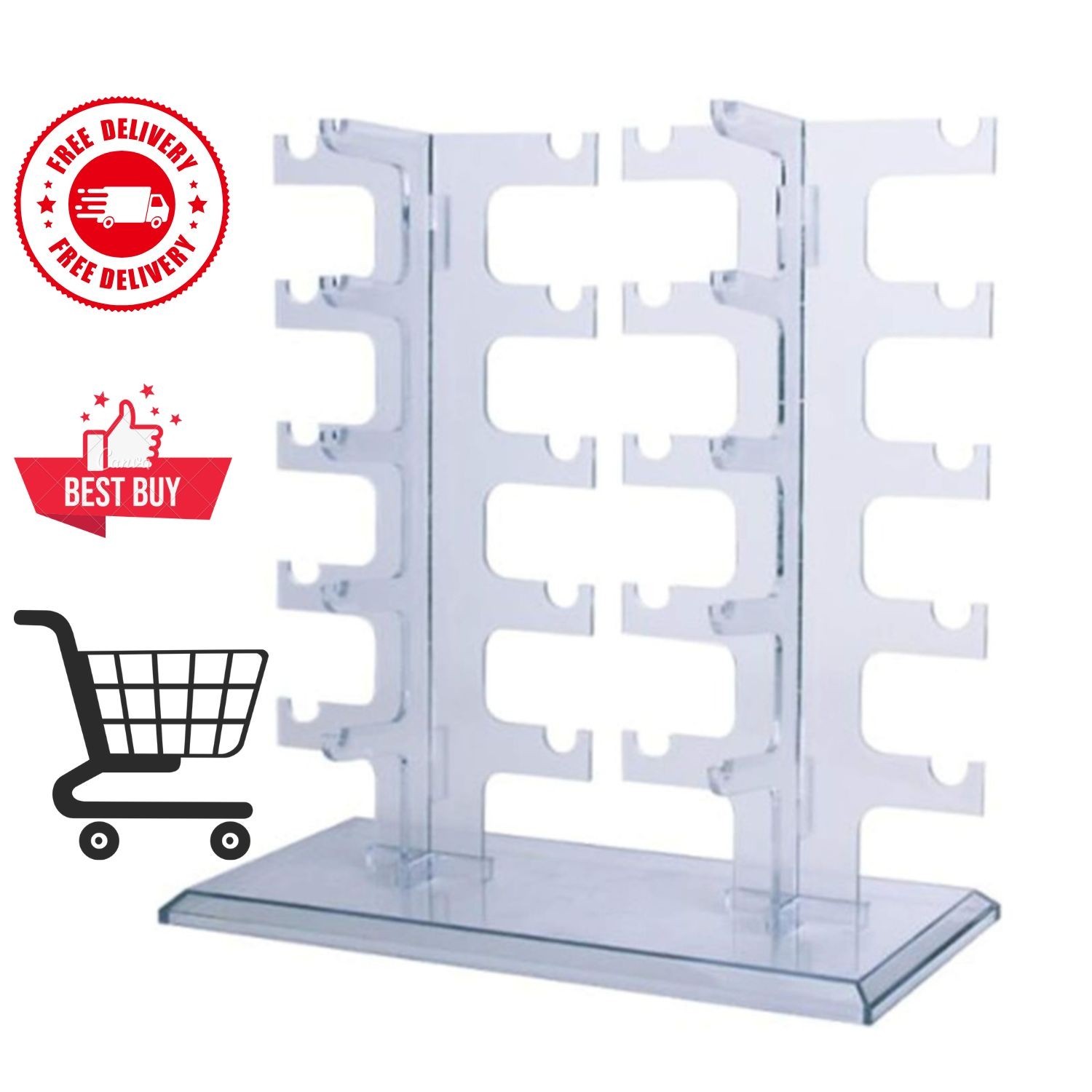 Two Row Sunglasses Rack 10 Pairs Glasses Holder Display Stand Transparent Rack