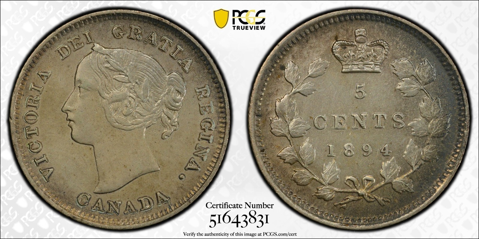 1894 Canada 5 Cent - PCGS AU Detail