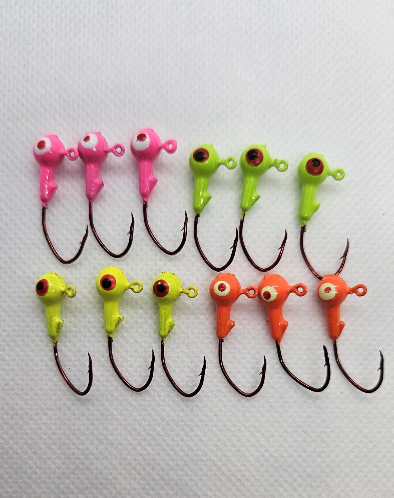 100 pcs - 1/16 OZ JIG HEADS BARB #4 RED SICKLE HOOK PAINTED ALL EYES OPEN!