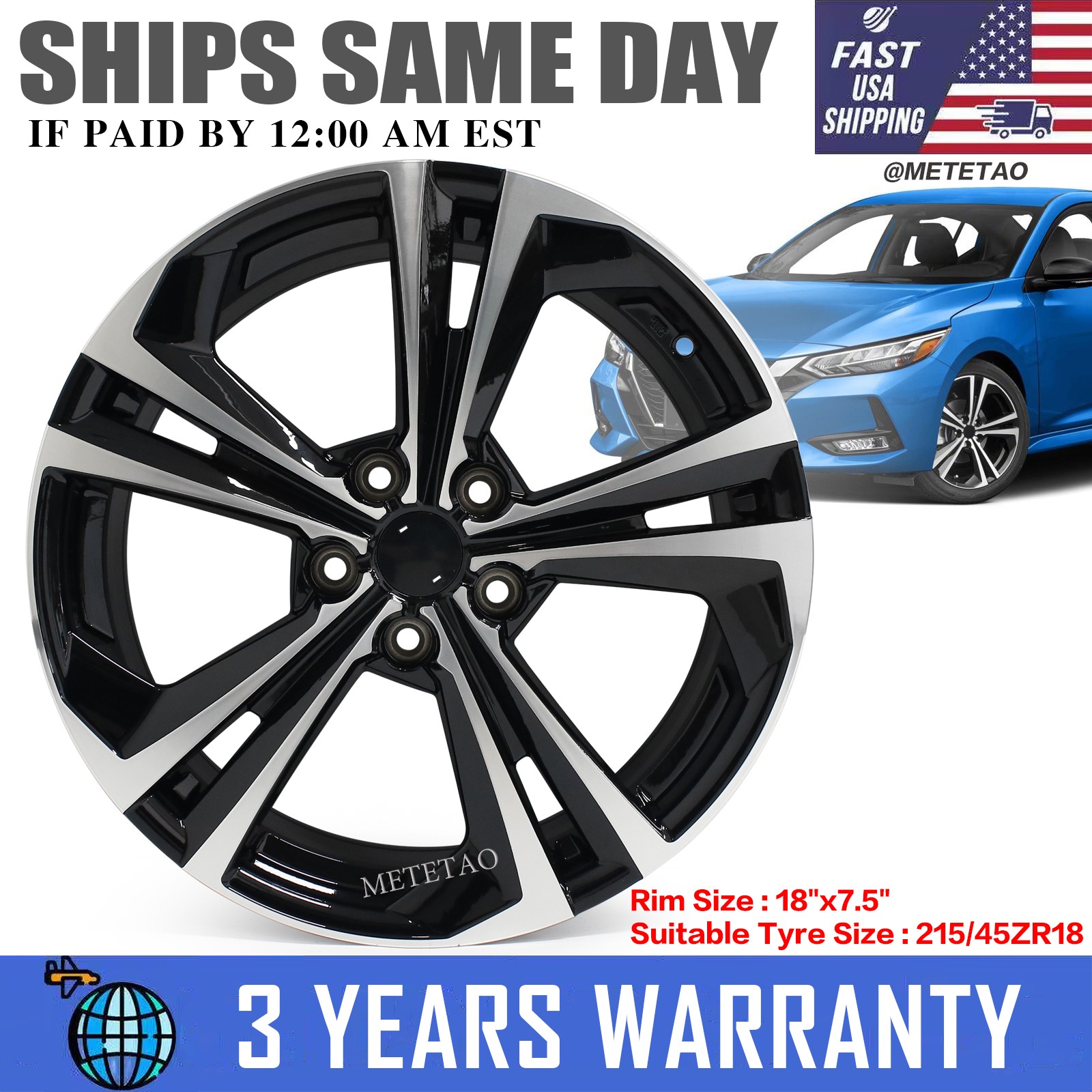 For Nissan Sentra OE Design Wheel 18" 2020-2023 Machined Black Rim 63001 62825🔥