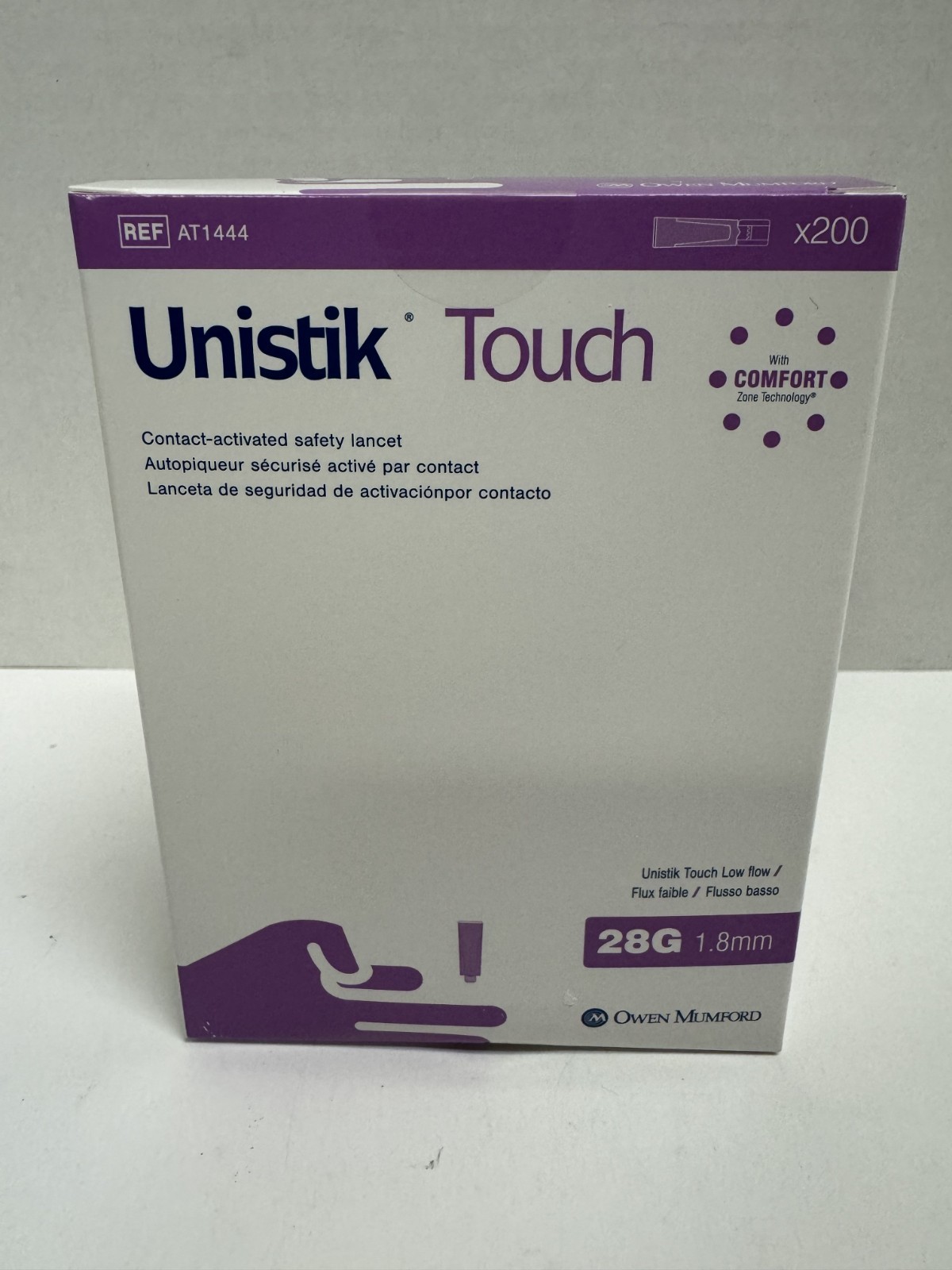 Owen Mumford Unistik Touch Single Use Safety Lancet 28G 1.8mm - 200ct **NEW**
