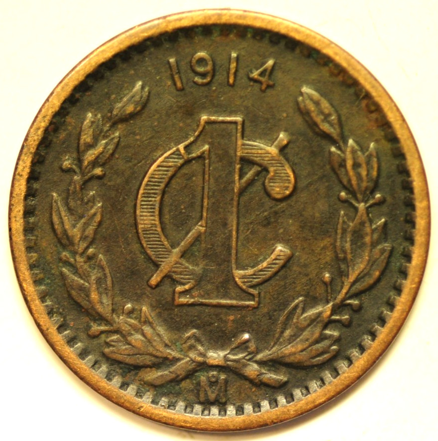 mw30277 Mexico Bronze Centavo 1914 Mo Mexico City Mint    KM#415