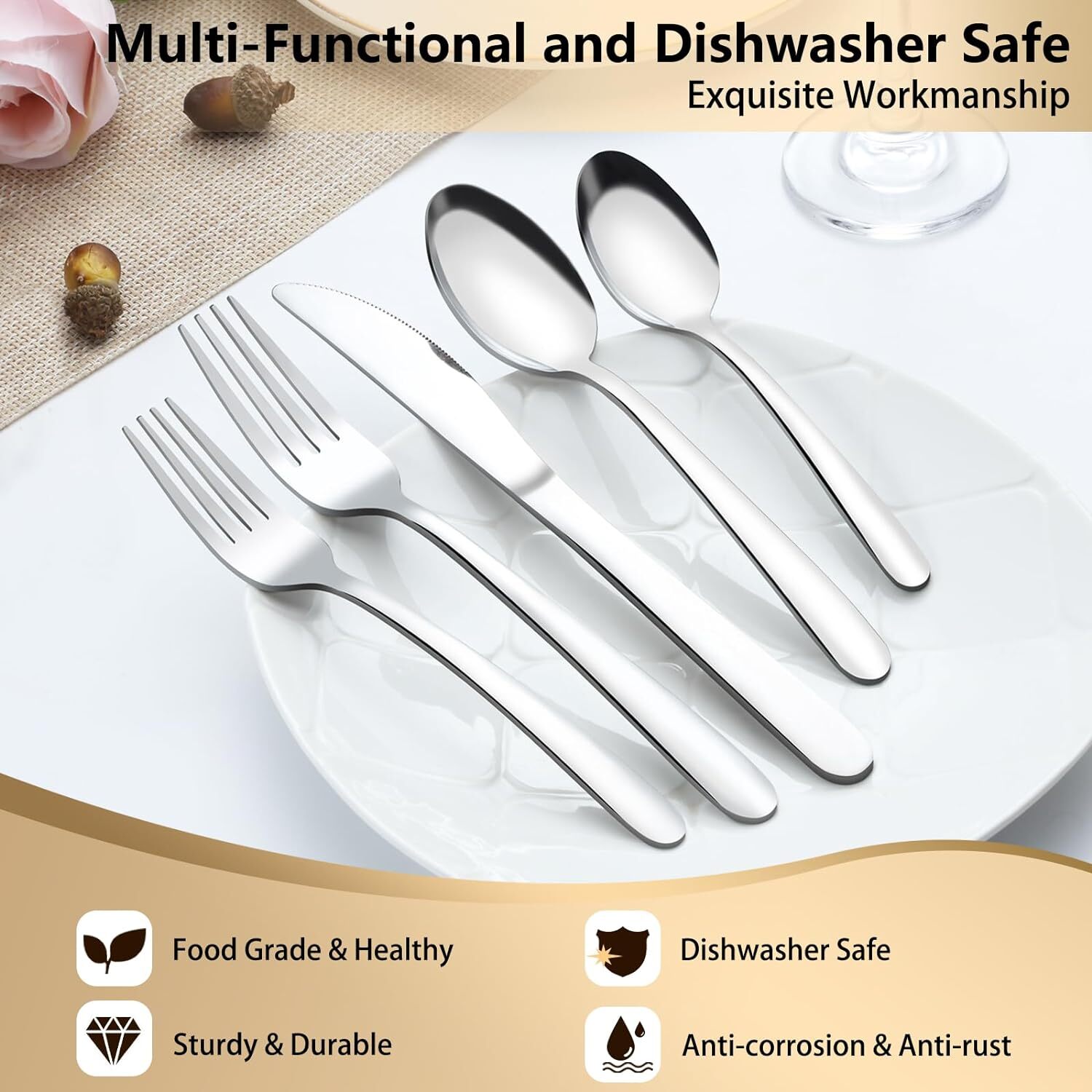 60-Pcs Silverware Set Service for 12 Premium Stainless Steel Flatware Set Inc