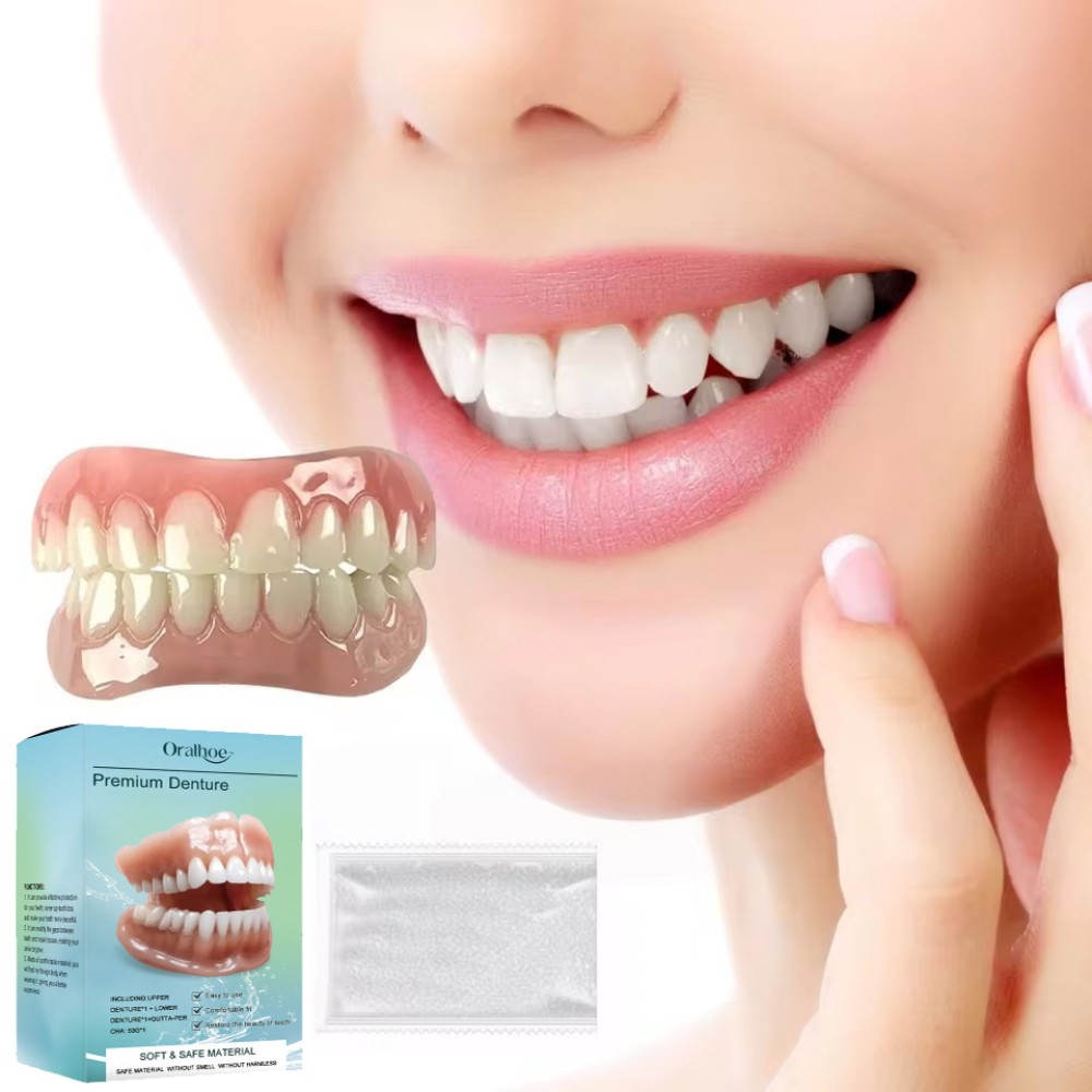 Full Denture Set,Soft & Safe Moldable False Teeth Set,Full Dentures for No Teeth