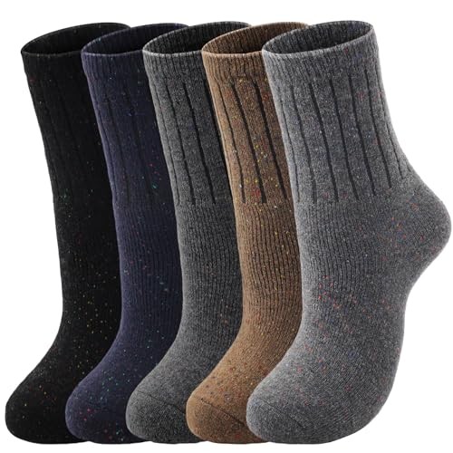 Trifabricy Wool Socks for Women - Winter Warm Thick Solid D- 5 Pairs,6-10