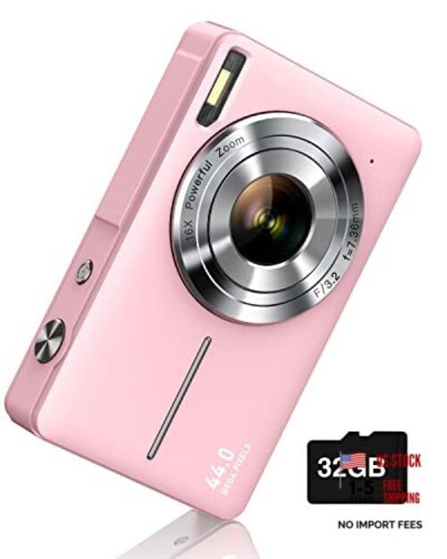 Digital Camera, FHD 1080P Digital Point and Shoot Camera with 16X Zoom Pink