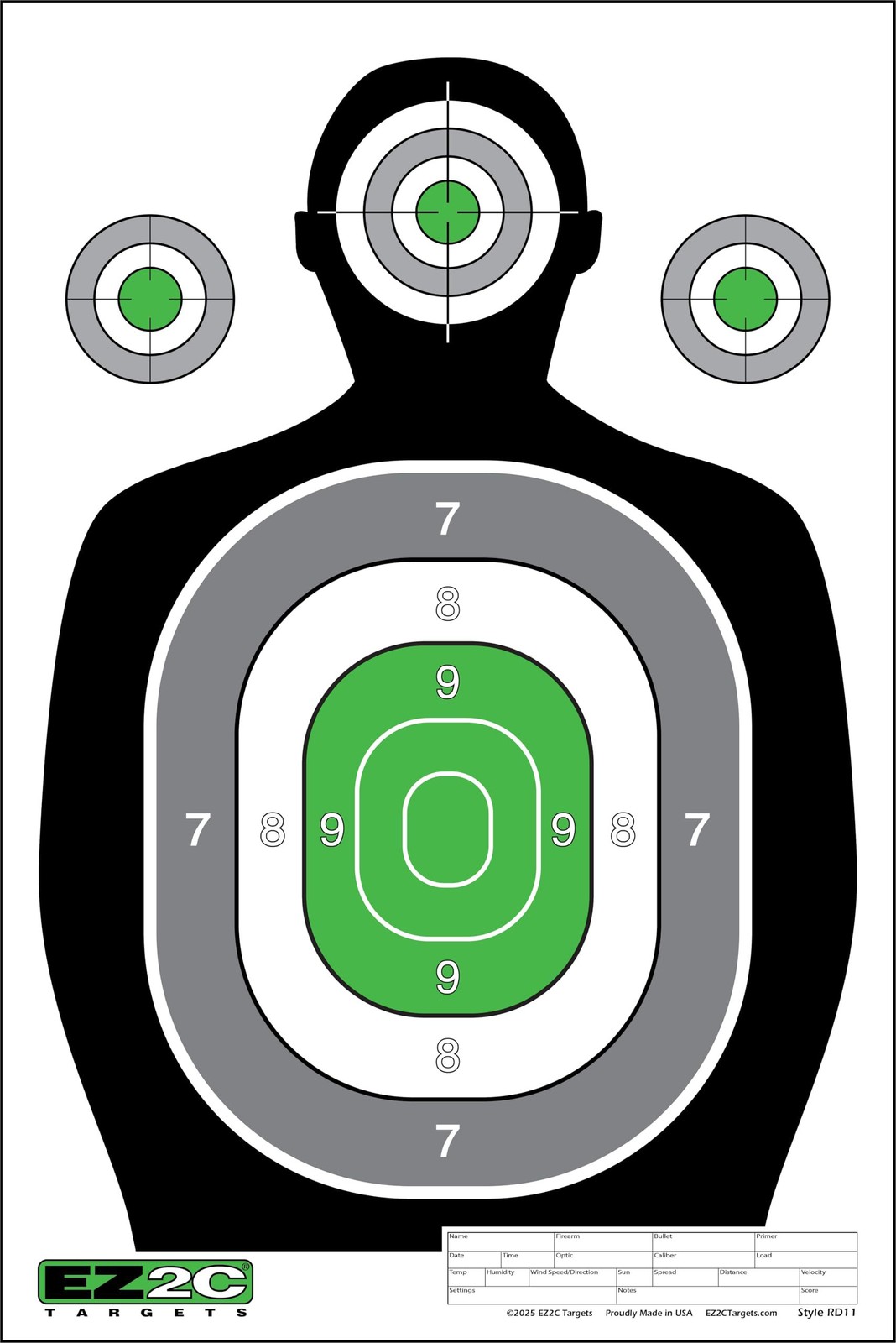 100 EZ2C 12"x18" Green Silhouette Paper Shooting Target, Premium USA Made Peel-O
