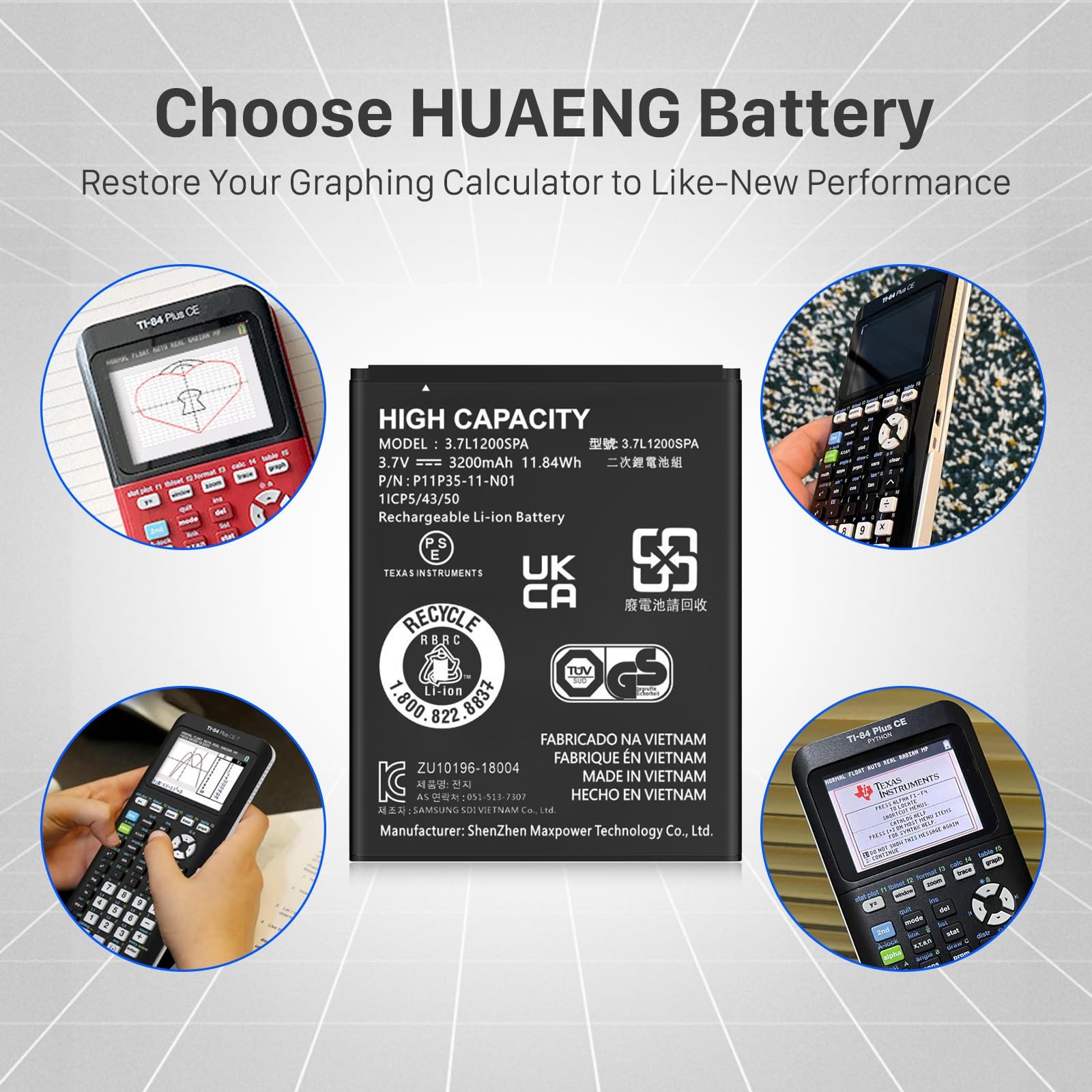 TI-84 Plus CE Battery, 3200mAh Replacement Battery for Texas Instruments...