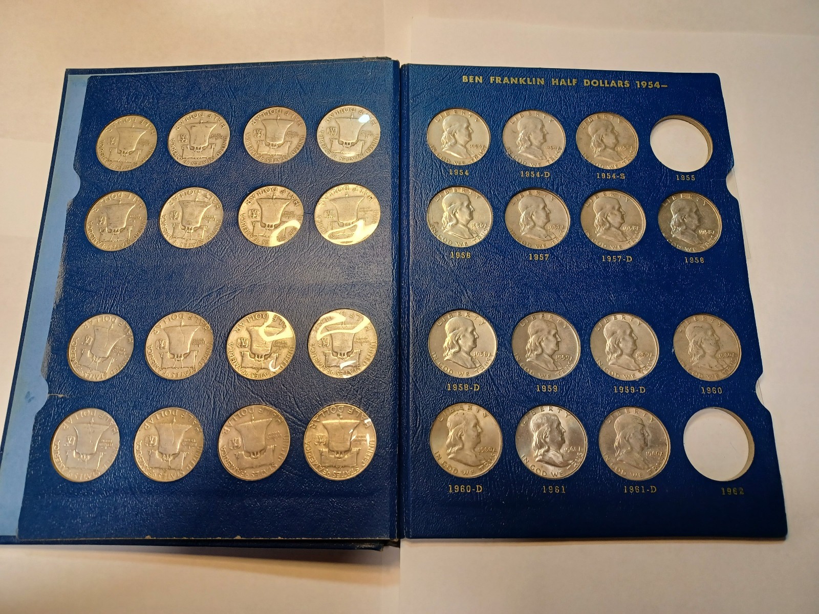 Whitman #9425 Franklin Half Dollar Album 1948-1963 33 of 35 total coins