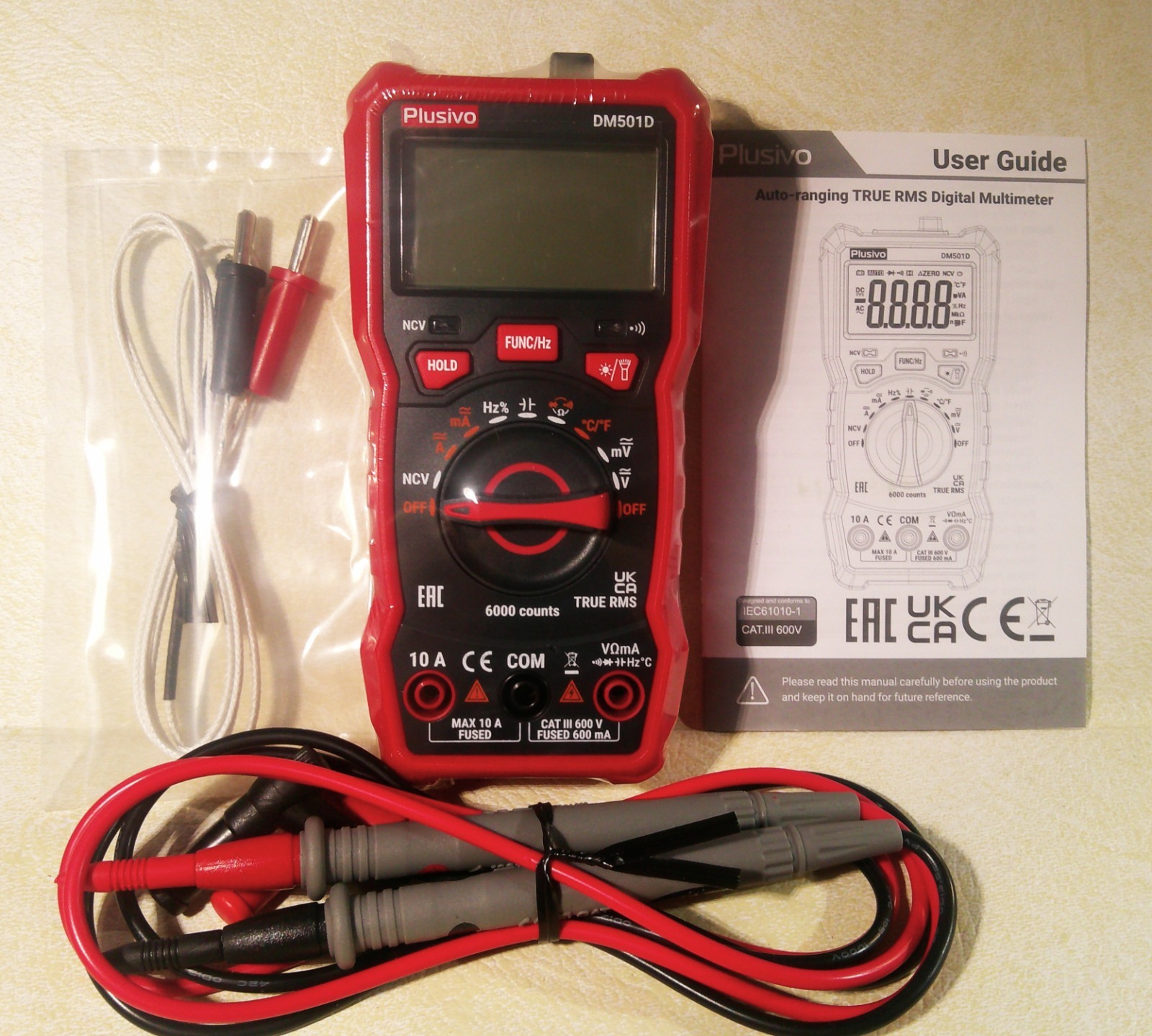 Plusivo DM501D Multimeter 6000 Count Auto Ranging as shown