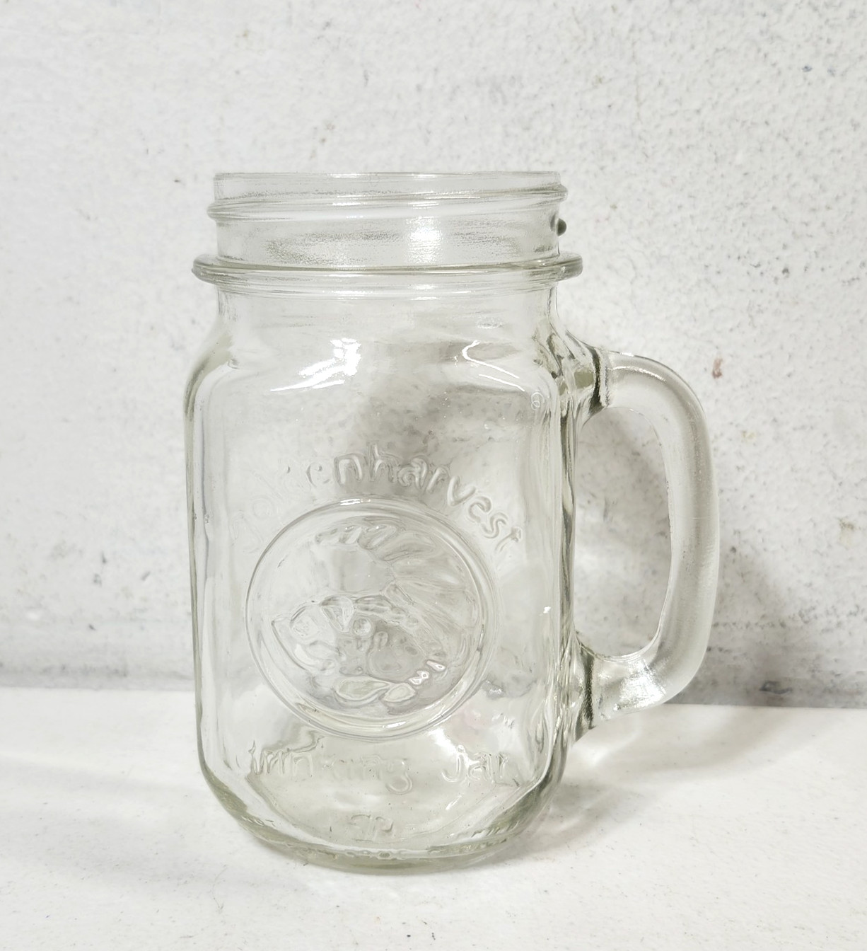 Vintage Golden Harvest Clear Glass Mason Handled Drinking Jar Mug