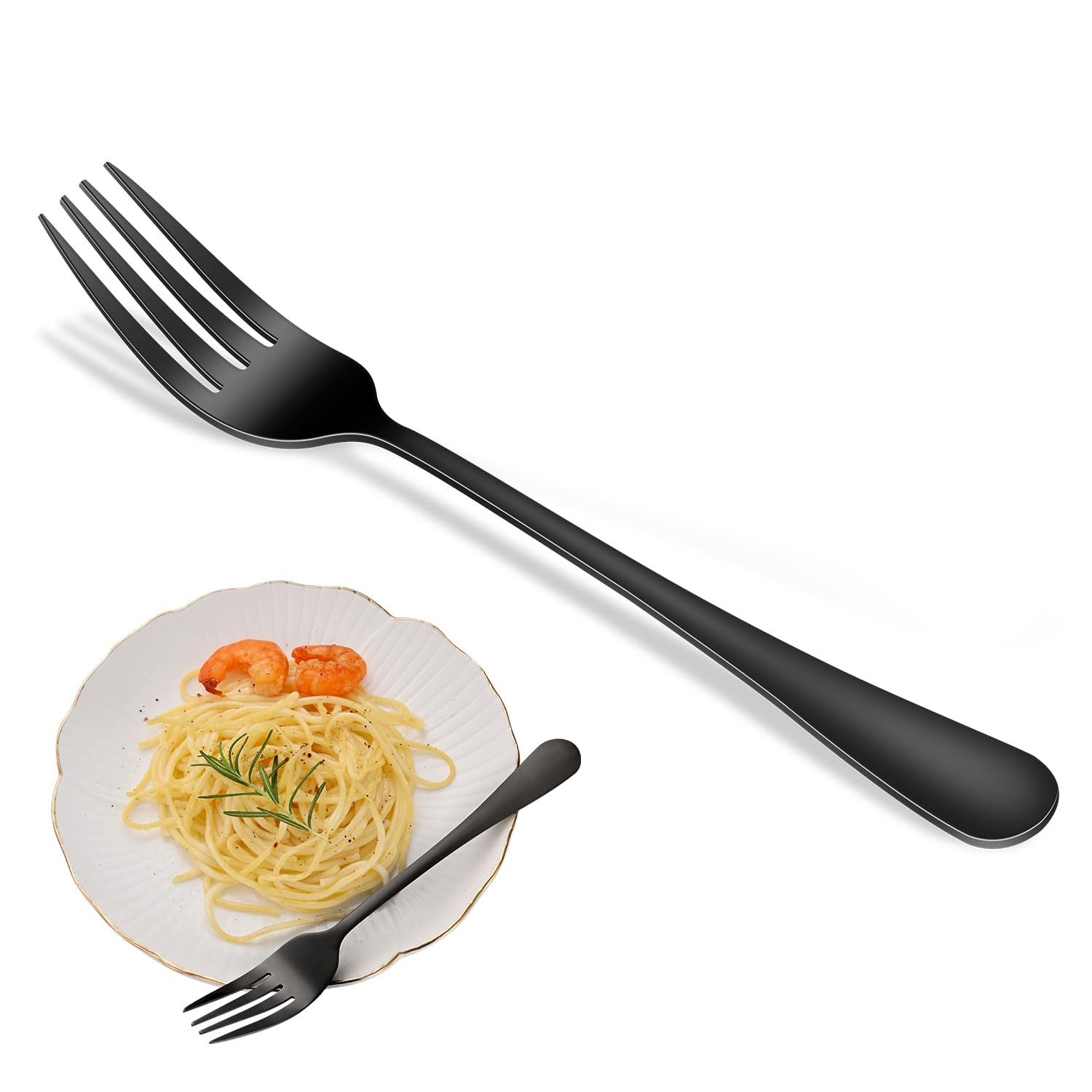 Black Dinner Forks Set, 8-Piece 8 Inches Food-Grade Stainless Steel Silverware