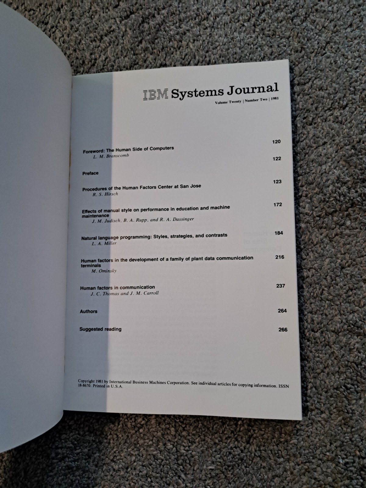 IBM Systems Journal Volume Twenty Number Two 1981 Human Factors
