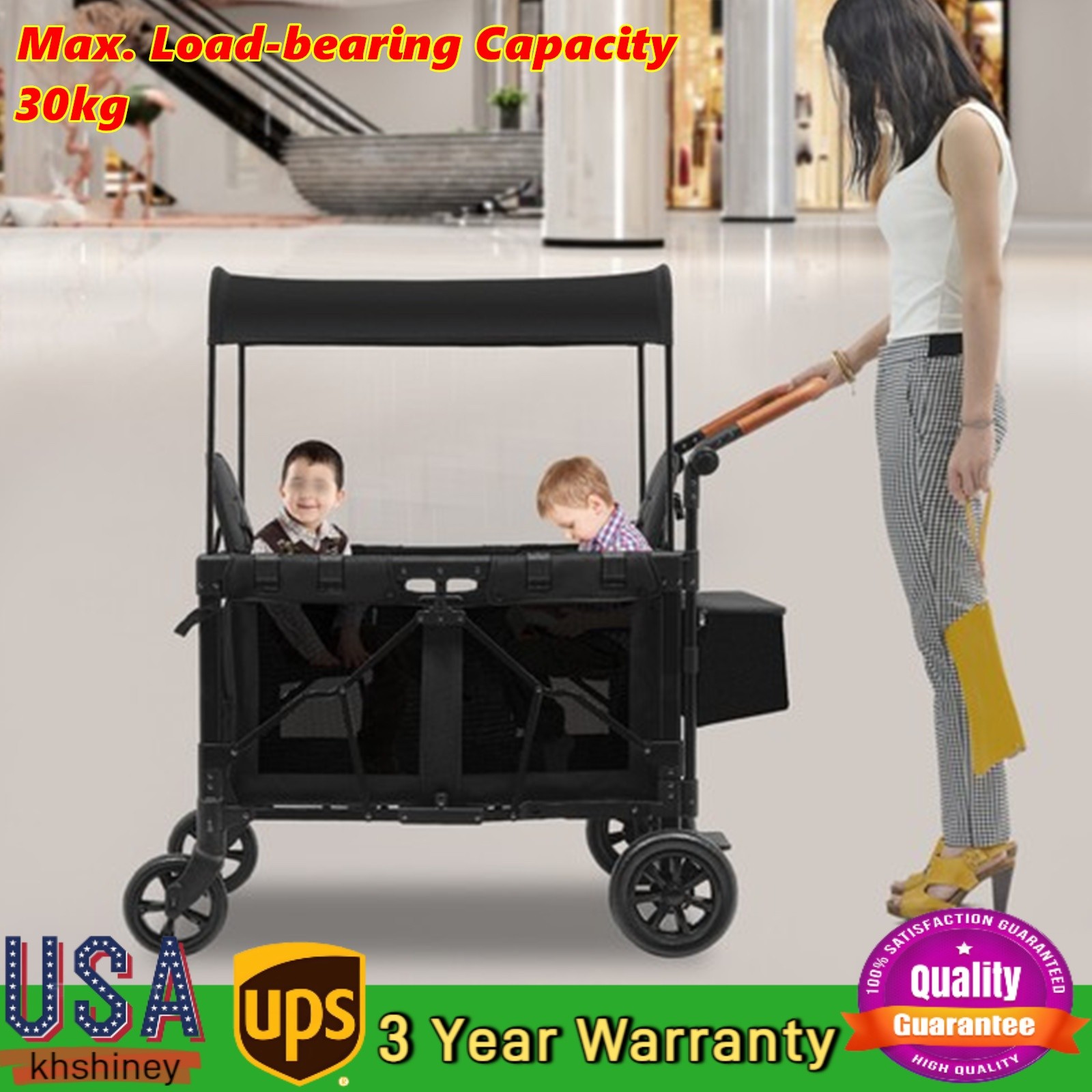 Wagon Folding Cart Collapsible Garden Beach Utility Outdoor Camping Sports Black