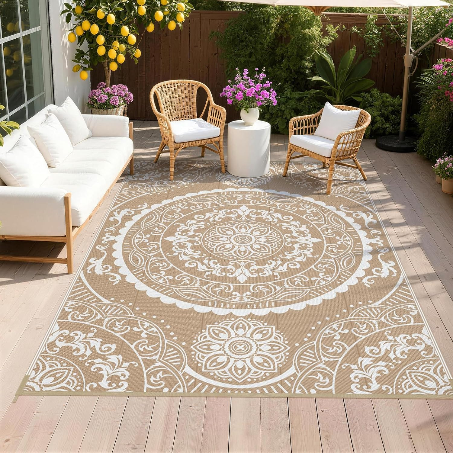Waterproof Outdoor Rug 6X9, Reversible Plastic Straw Patio Camping Rug, Indoor O