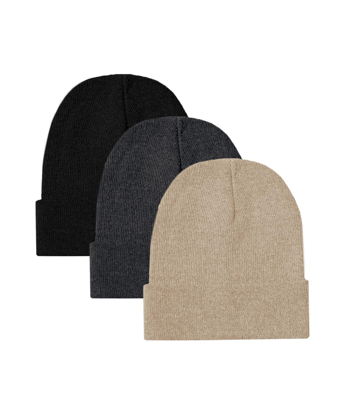 Ultra Performance 3 Pack Beanie Winter Hats One Size, Black, Charcoal, Khaki
