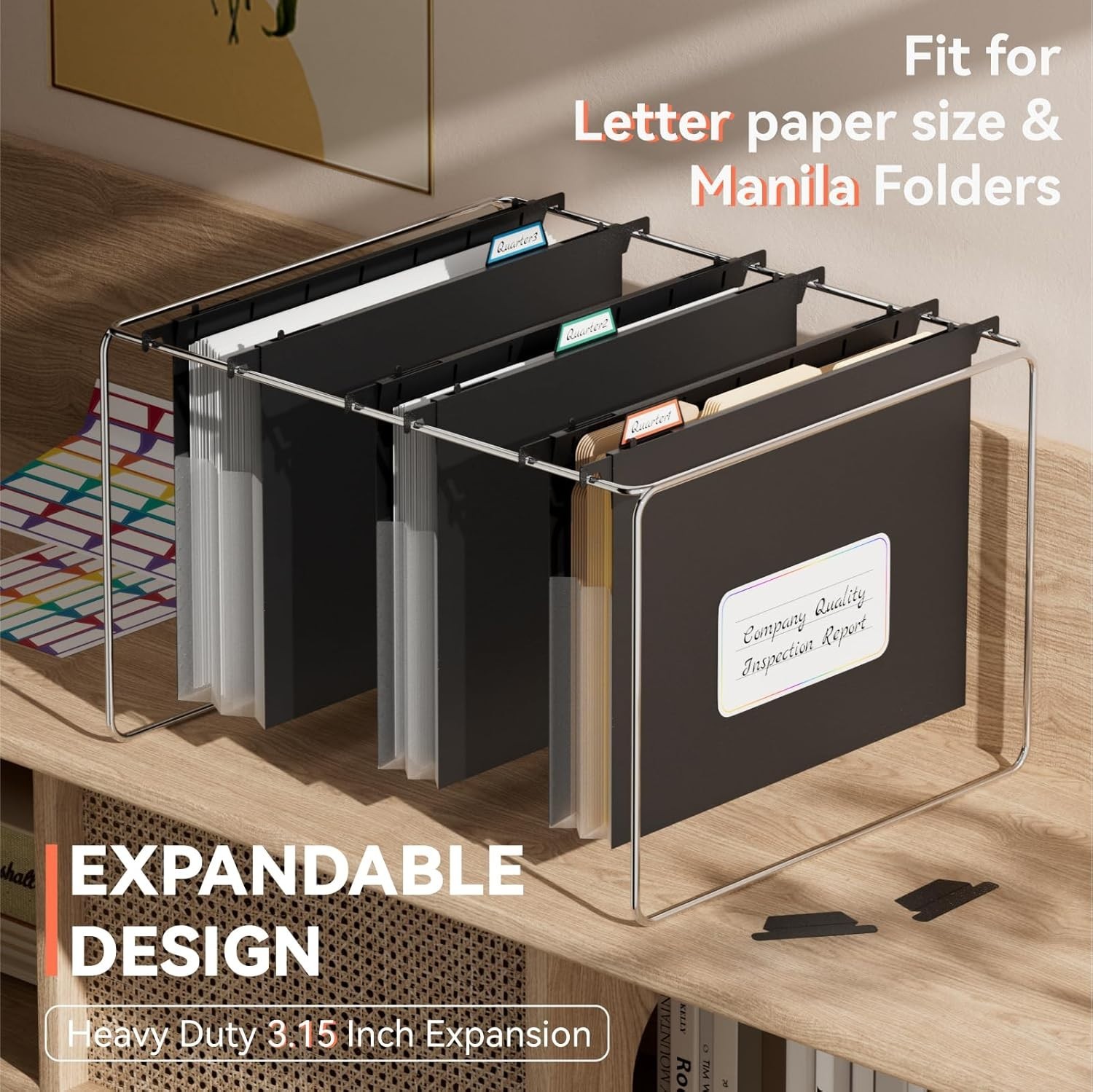 Durable Plastic Hanging File Folders - Extra Capacity with Side Sealing - 3 Pack