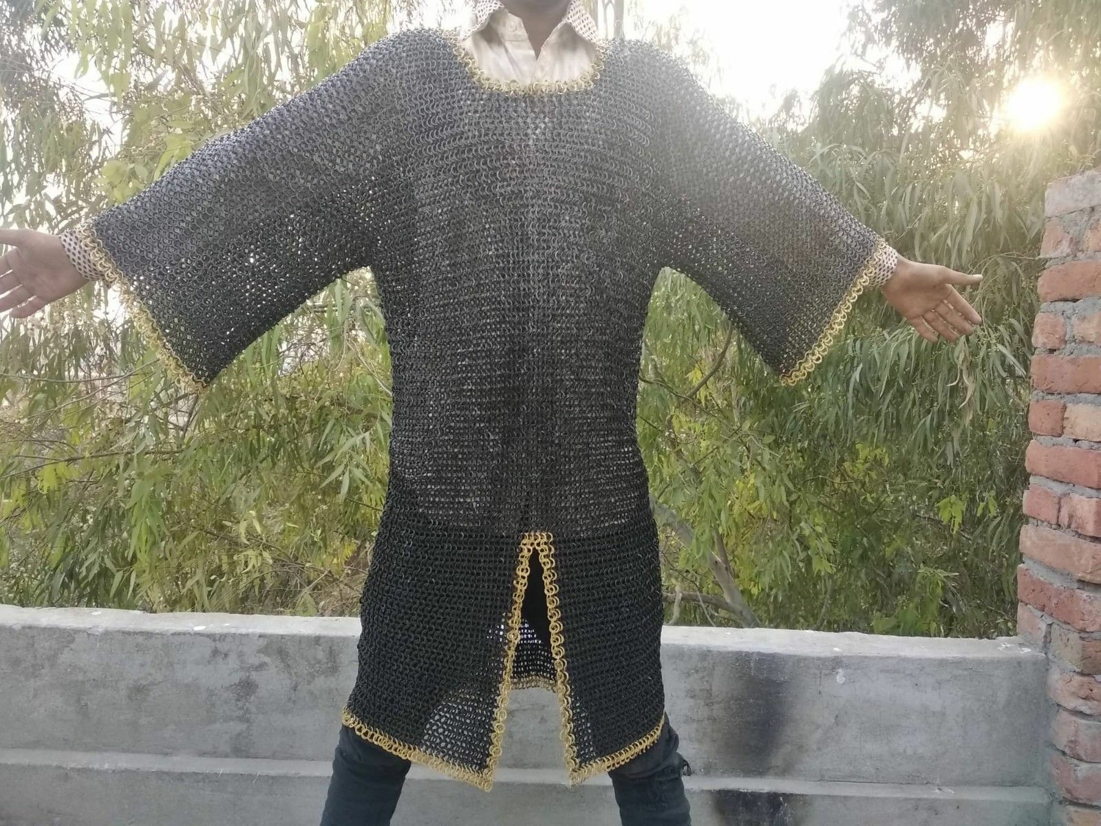 Chainmail Shirt 9 mm Flat Ring Dome Riveted With Solid Ring Blackened large