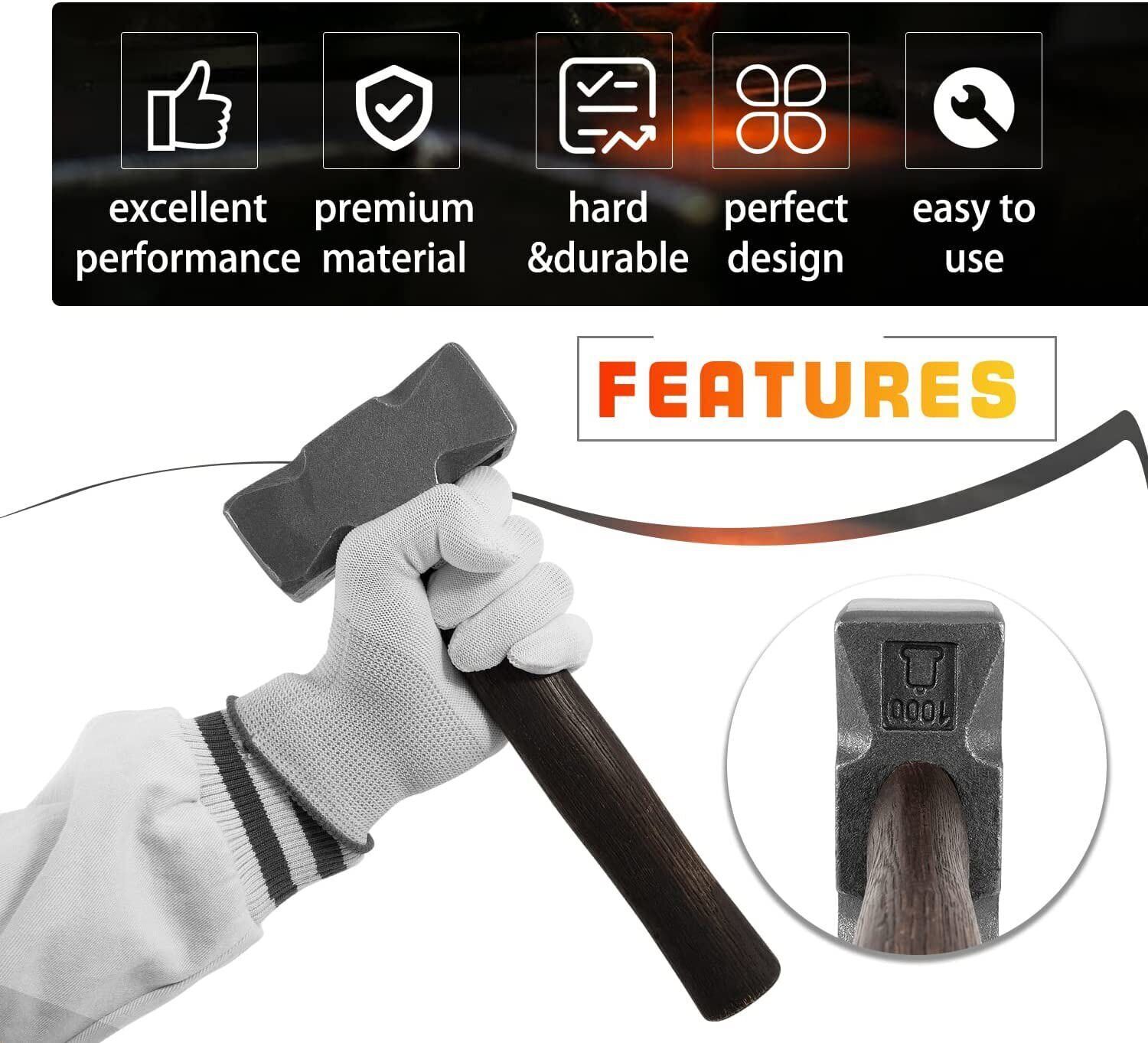 2.2LB Forging Square Hammer w/ Double Faces for Farrier Bladesmithing Blacksmith