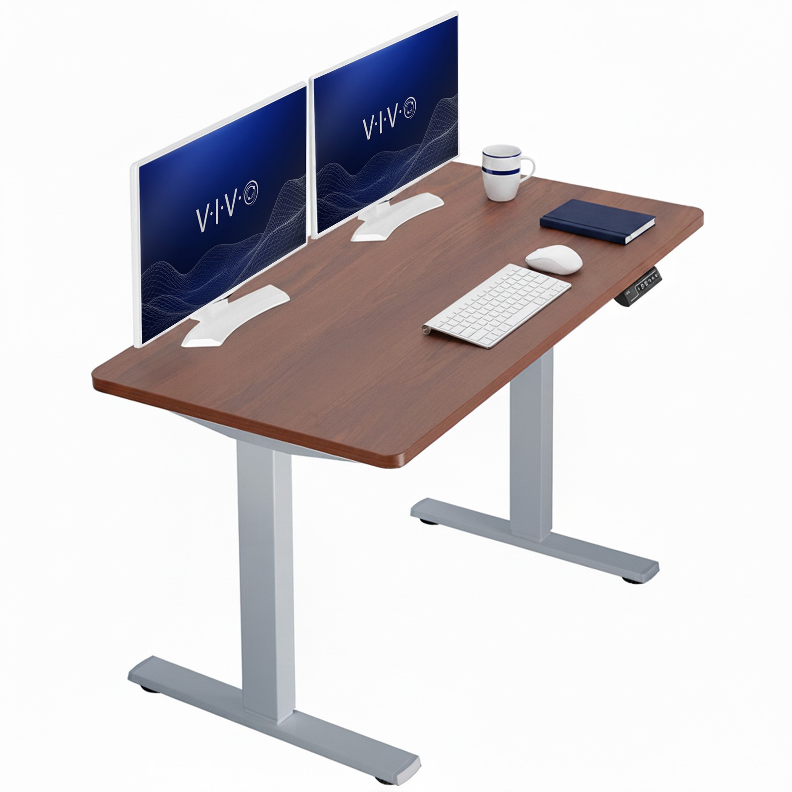 VIVO Electric 43” x 24” Stand Up Desk | Dark Walnut Table Top, Gray Frame