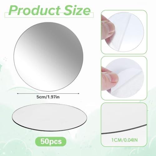 50Pcs Small Round Mirrors for Crafts, 2 Inch Mini Acrylic Round Mirror Tiles