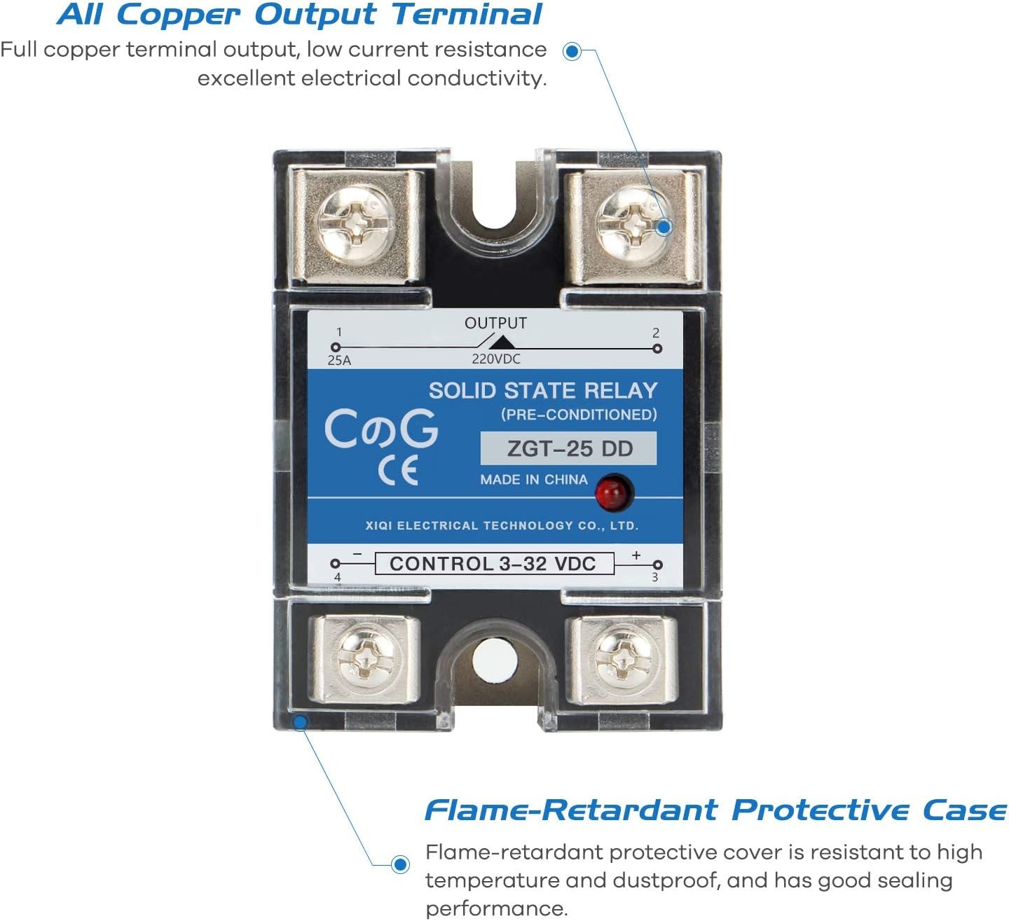 Solid Relay SSR-25DD 25A DC to DC 3-32VDC Input 5-240VDC Output Single Phase