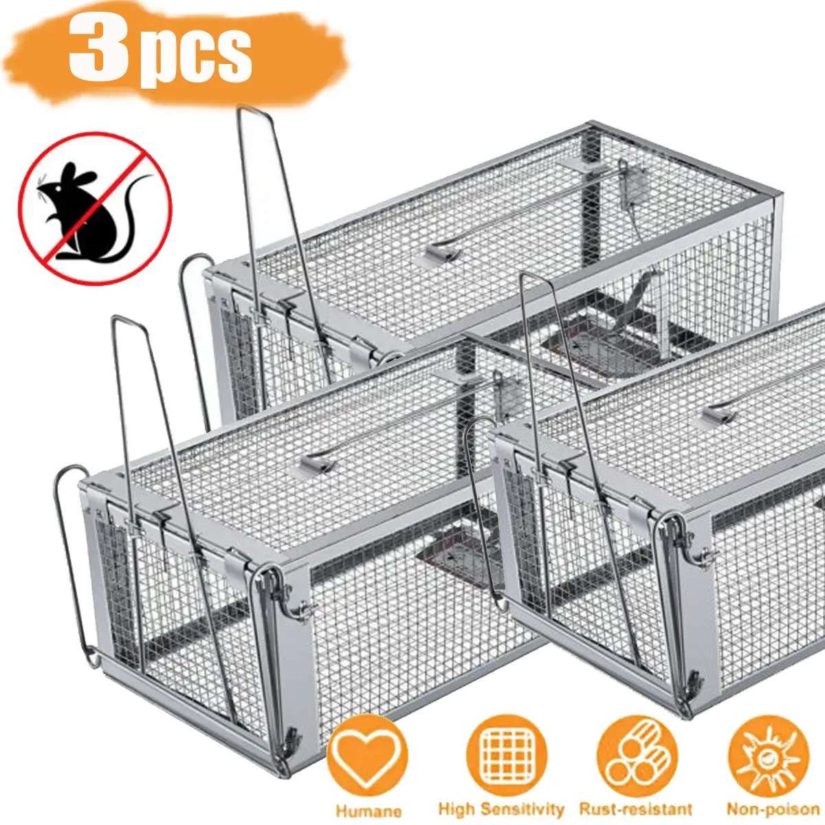 3PC Small Animal Rats Mice Trap Case rodents Pest Control Cage Mousetrap Tool