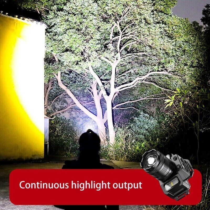 900,000 Lumen LED Headlamp - Rechargeable, Zoomable, Multi-Function Torch Light