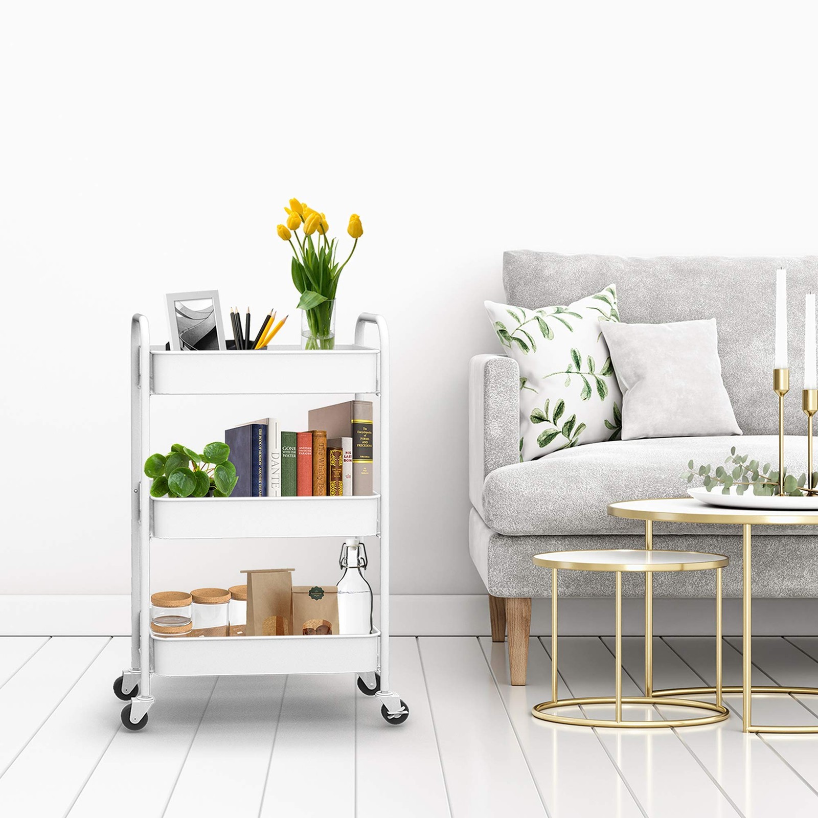 3 Tier Rolling Metal Storage Organizer Mobile Utility Cart Caster Wheels