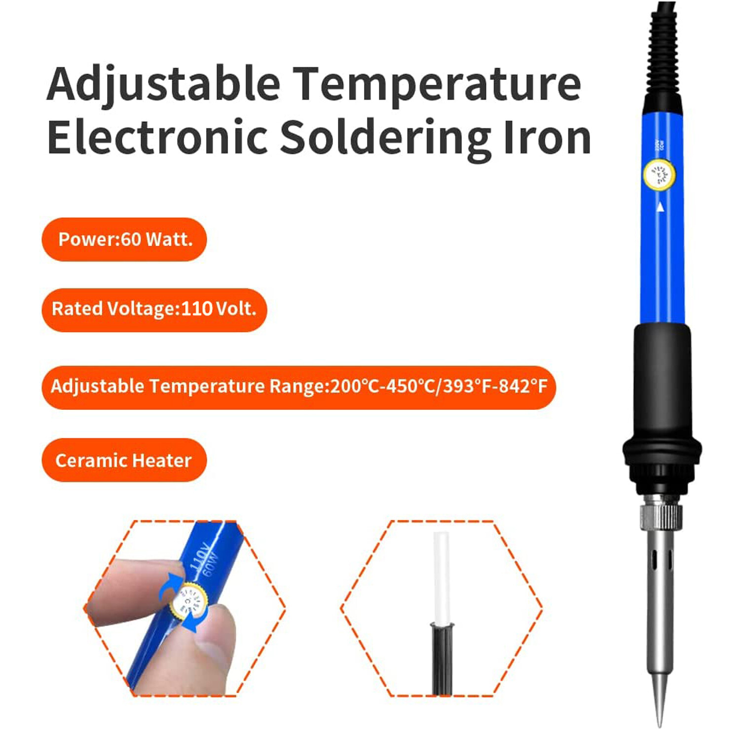 Soldering Iron Kit,60W Adjustable Temperature Welding Tool Solder Gun Wire Tips