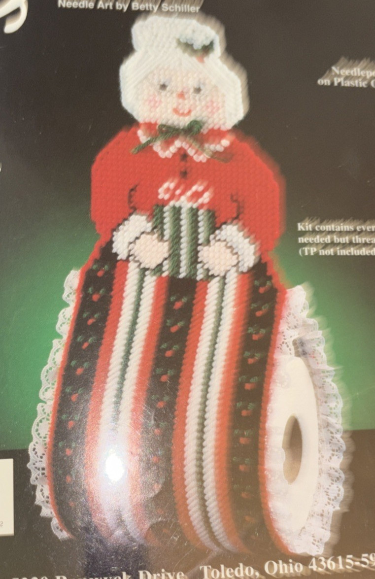 Vtg Rare Betts, Inc. MRS. CLAUS' BATHROOM TP HOLDER Needlepoint Pattern #699