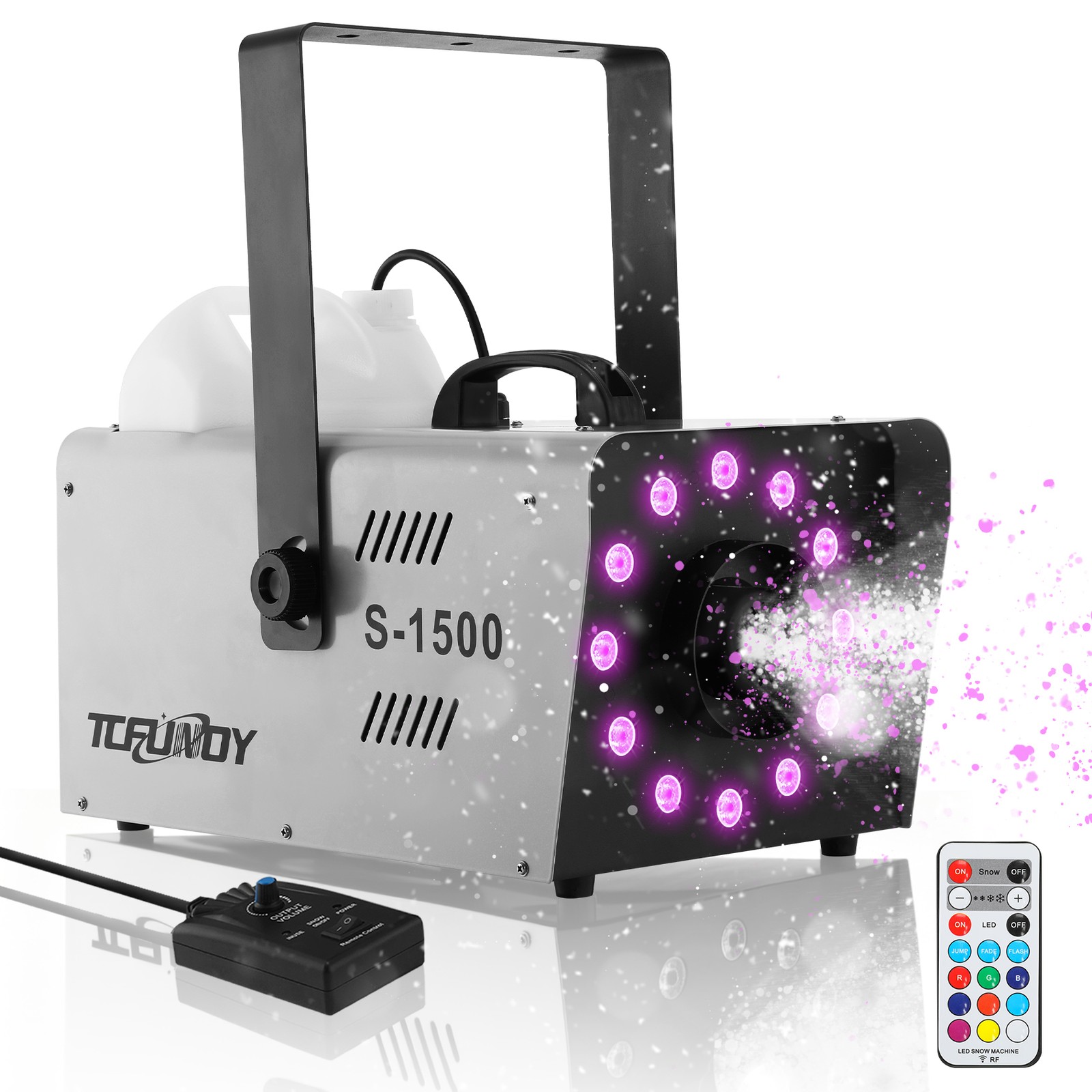1500W RGB Snow Machine 12 LEDS Stage Fake Snow Party DJ Snowflake Maker w/remote