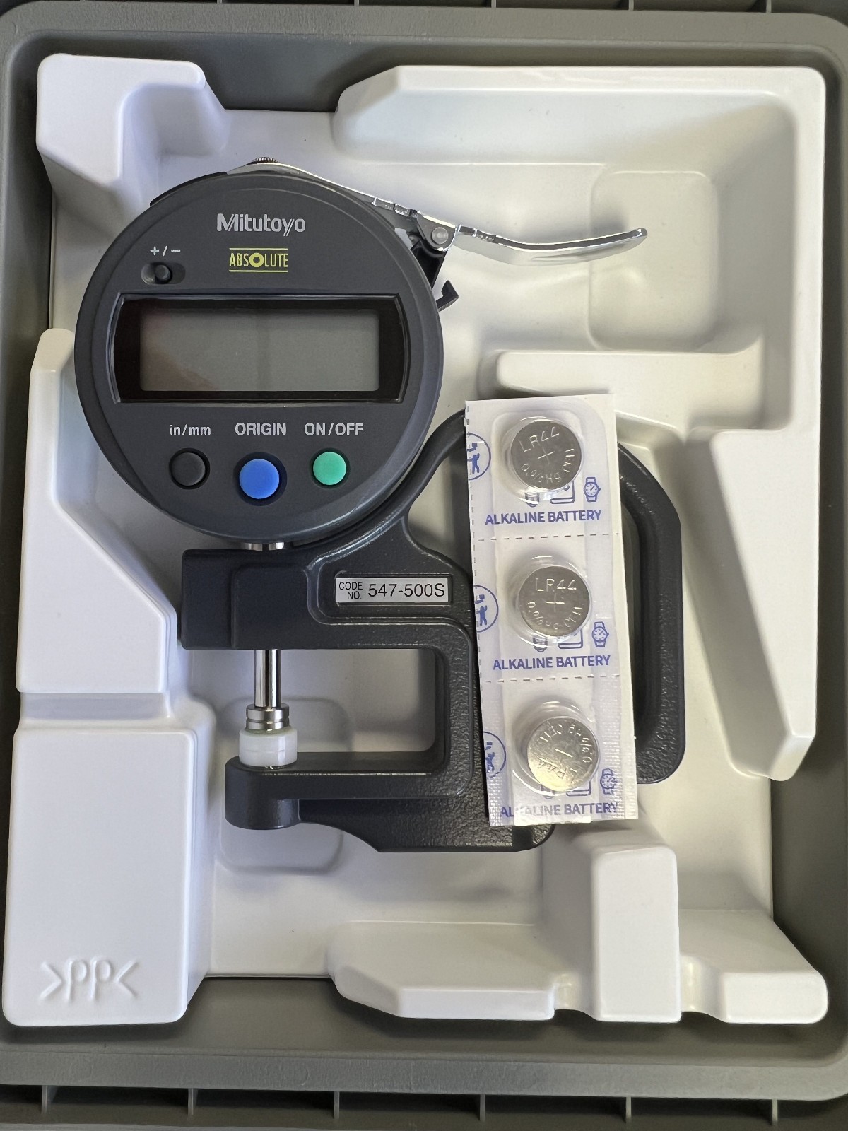 MITUTOYO 547-500S Digital Thickness Gauge, Acc +/-0.0005, batteries included