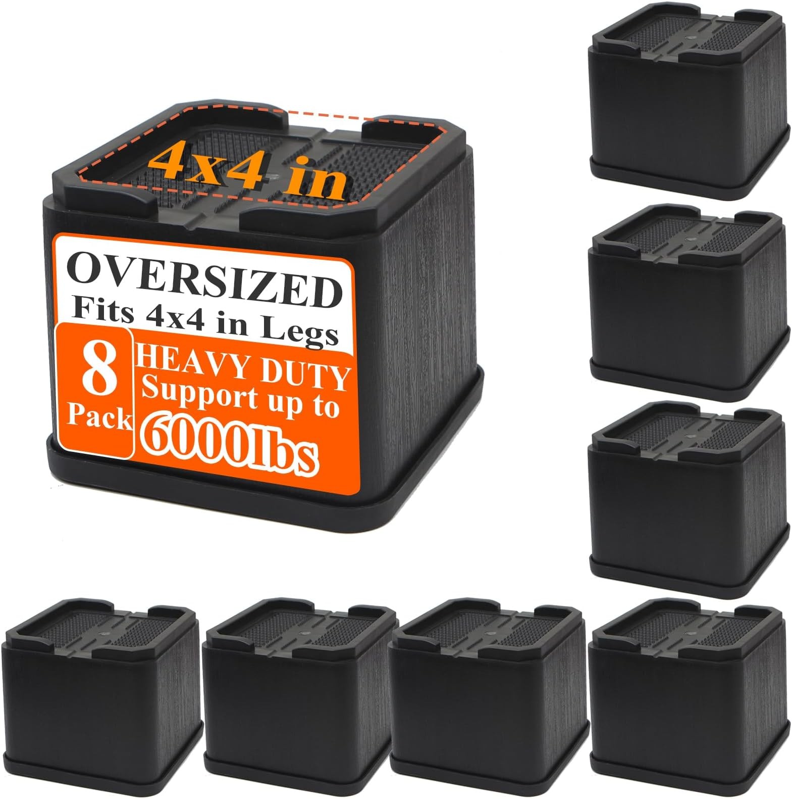 MYMULIKE Bed Risers Oversized 8 Pack, 4 Inch Heavy Duty Furniture Risers Supp...