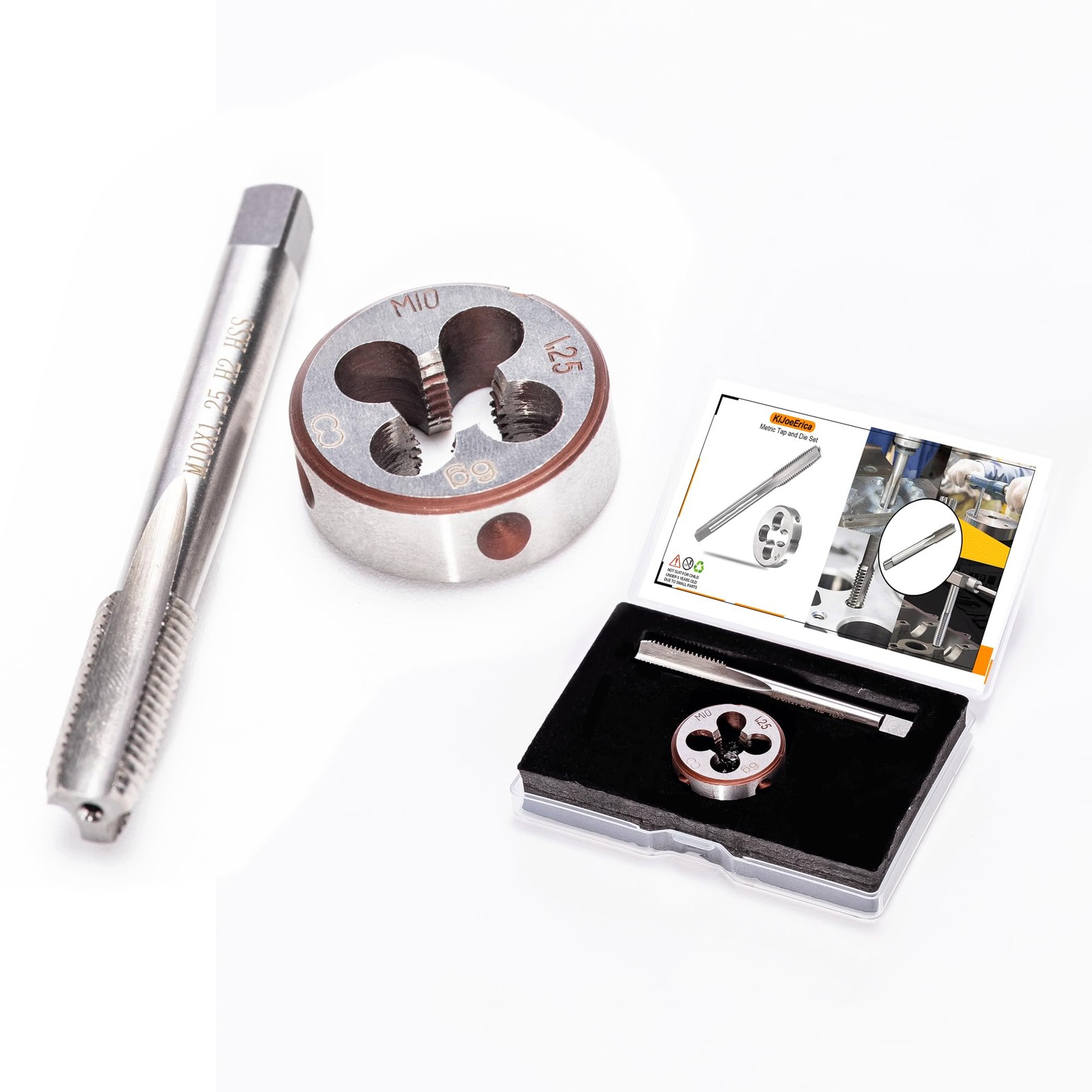 M10 x 1.25mm Metric Tap and Die Set, High-Speed Steel Right Hand Thread Tool