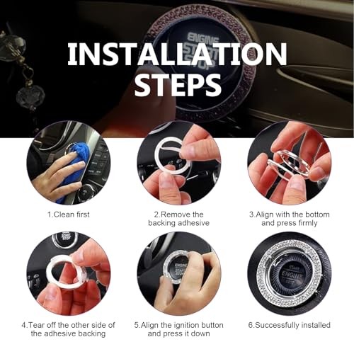 2PCS Car Engine Start Decoration Ring, Bling Crystal Double Rhinestone purple