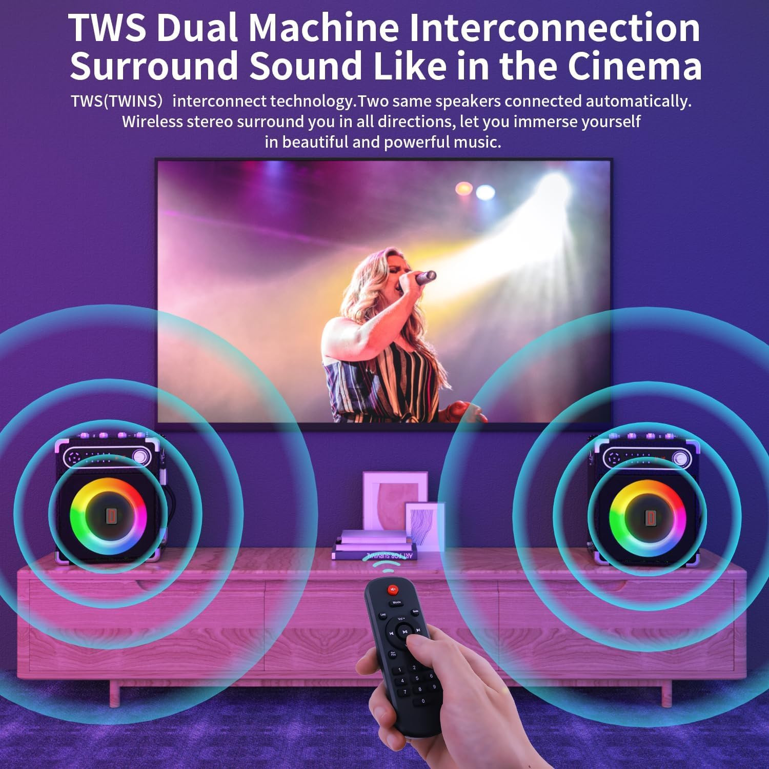 Portable Karaoke Machine with 4 Wireless Mics, Bluetooth Speaker & LED Lights