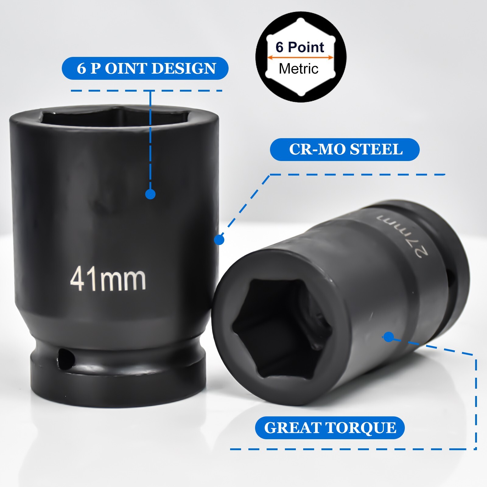 8 Metric Deep Impact Socket 1" inch Drive 6 Point Universal Hex Jumbo Socket Set
