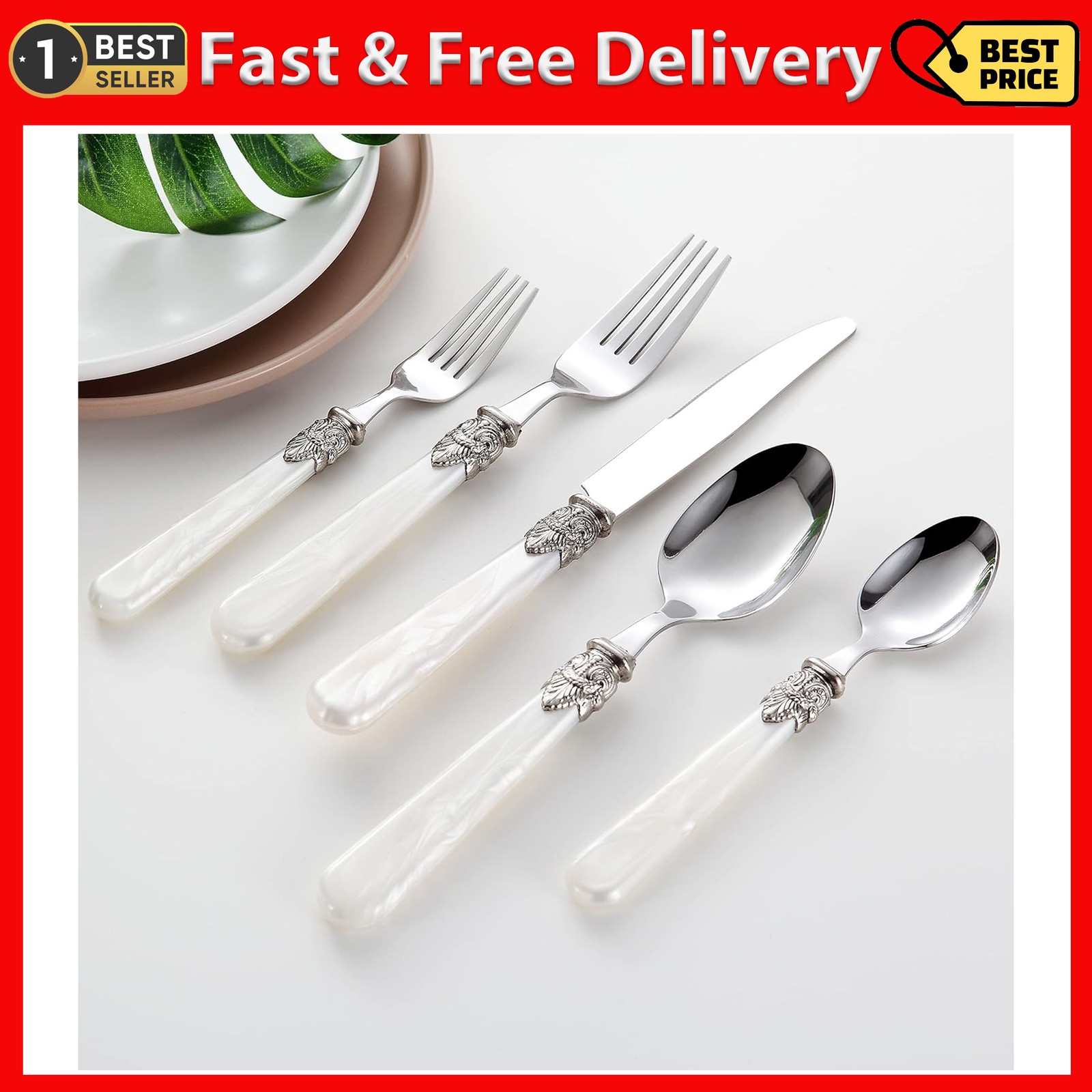 Cathylin Large Pearl White Flatware Set For 4 20 Piece Stainless Steel Cutlery