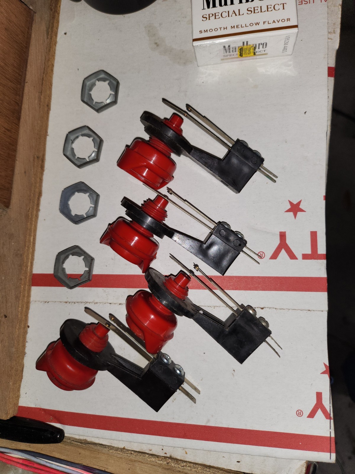 A Set Of Four [4] Red Buttons Used On Track & Field. Sold As Is.