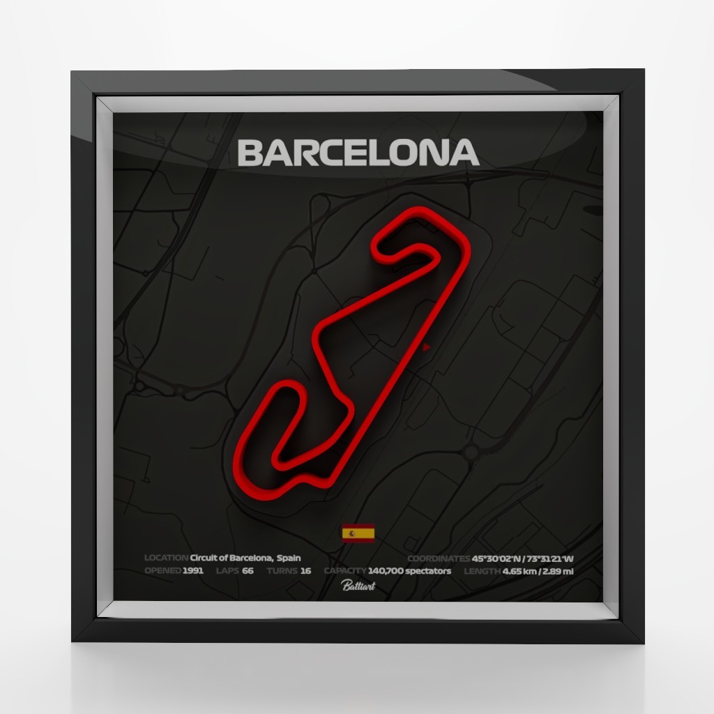 Circuit de Barcelona-Catalunya 3D Shadow Box – Minimalist Formula One Wall Art